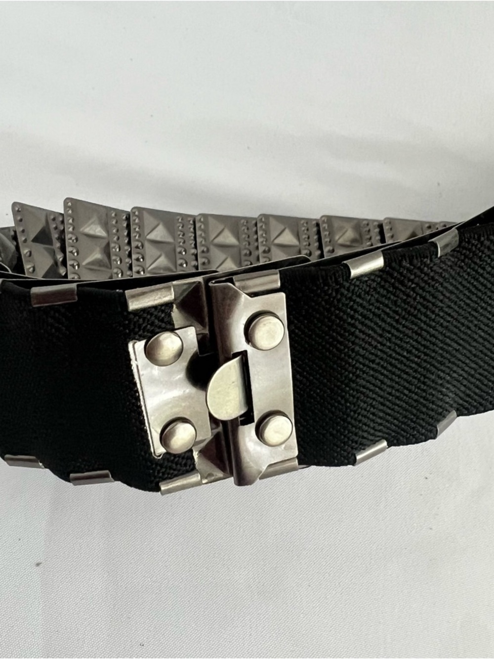 Studded Wide Adjustable Punk Belt in Silver and Black for Women, Buckle Accent - Picture 3 of 4